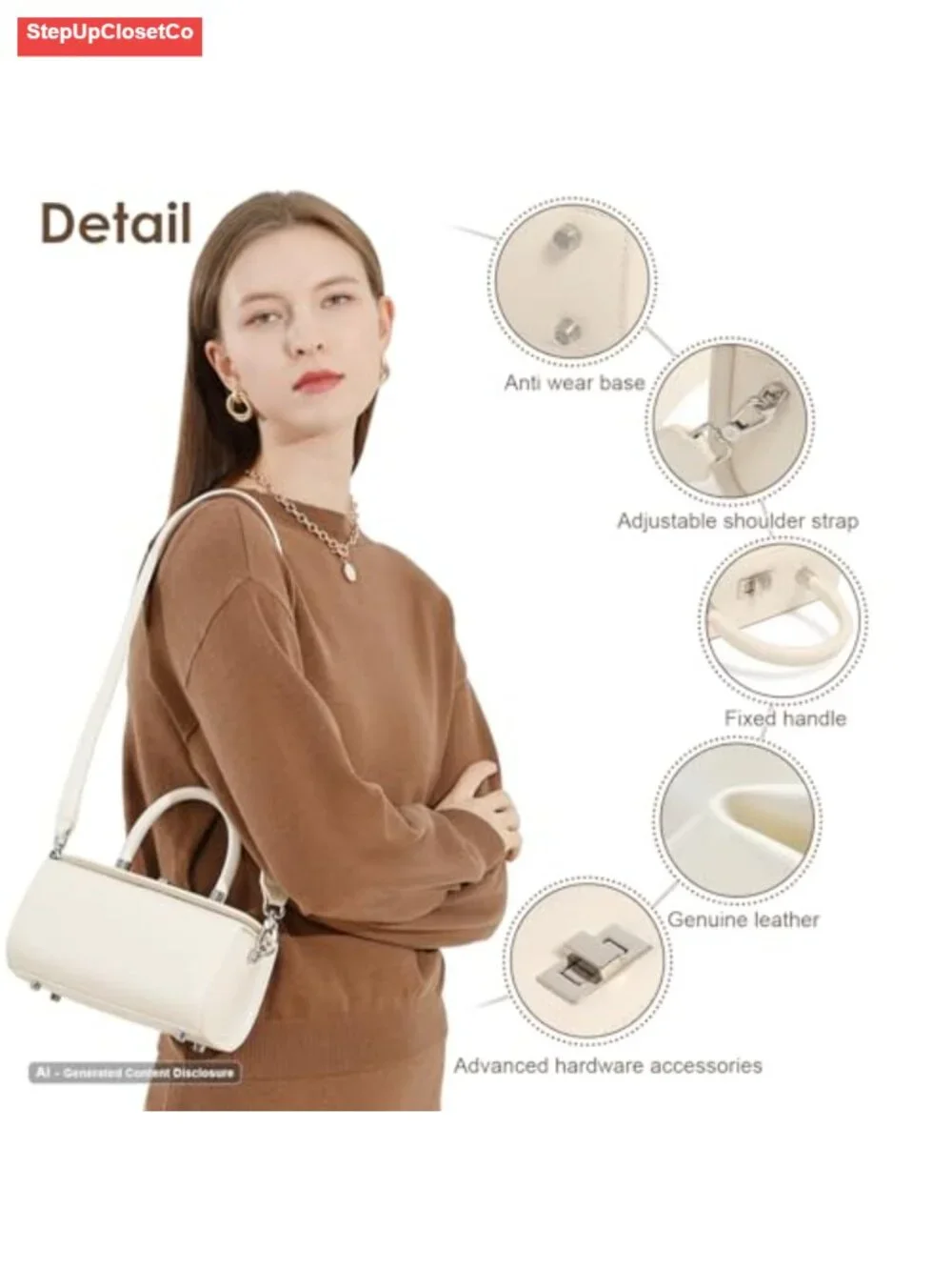 Genuine Leather Crossbody Bag Dual Straps Box Shape Women's Purse Satchel
